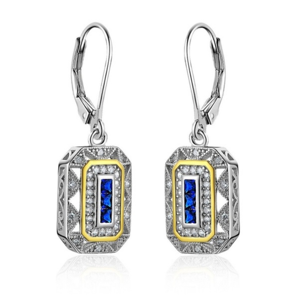 Retro Style Blue Sapphire Gemstone Drop Earrings